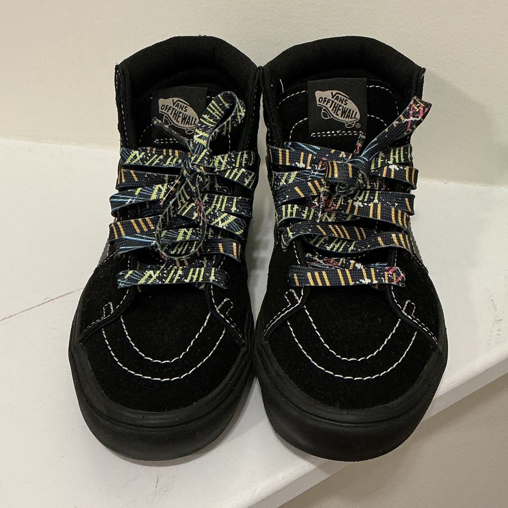 Vans Kids Black Sneakers with Multicolor Laces